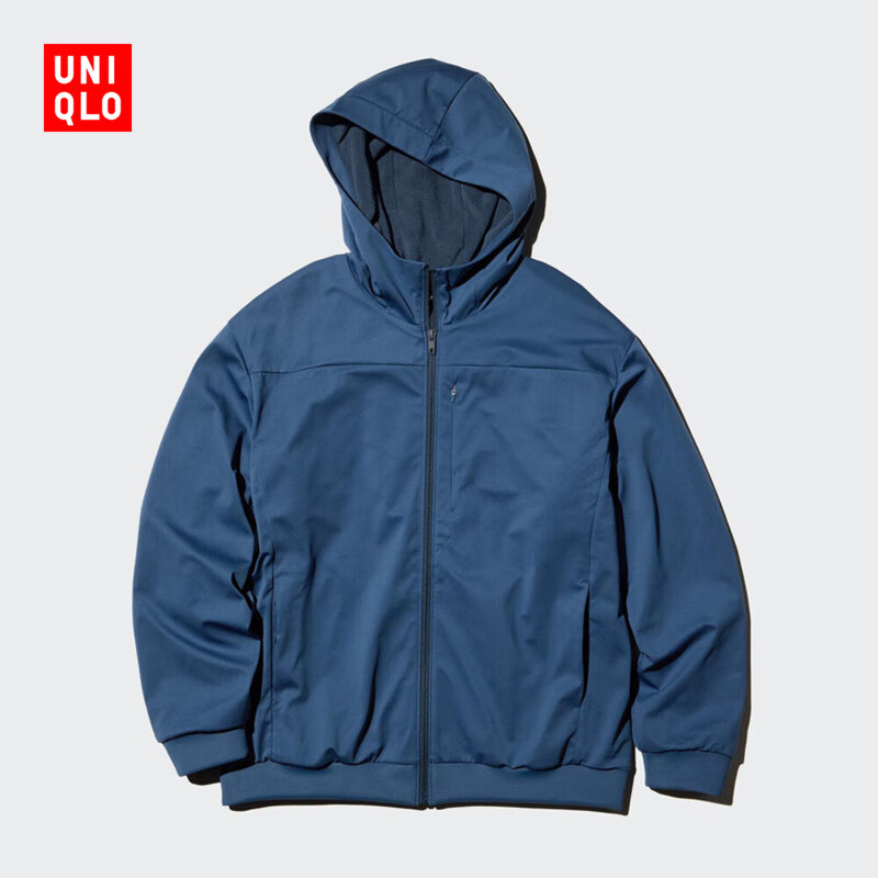 优衣库男装防风摇粒绒拉链连帽开衫/长袖外套25秋冬新款481182 65 宝蓝色 S /165/84A