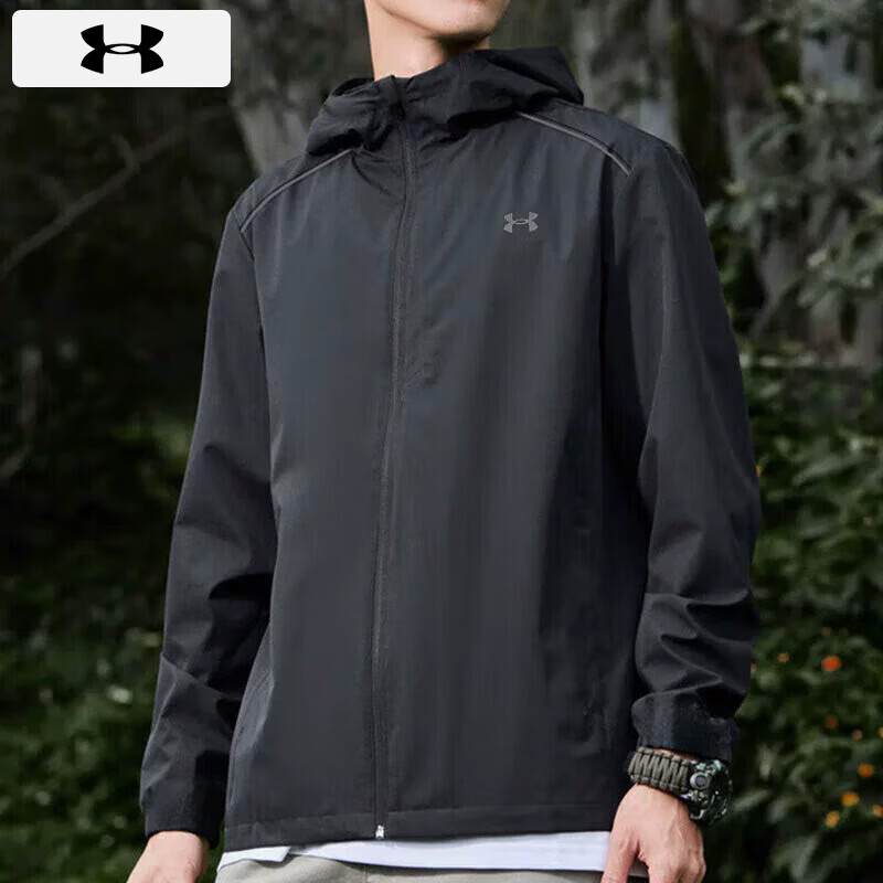 安德玛（UNDERARMOUR）外套男士 25秋季新款运动服户外跑步防风衣休闲黑色连帽夹克男 黑色-梭织快干-连帽-建议拍大一码-晒图返10 L 175/96A