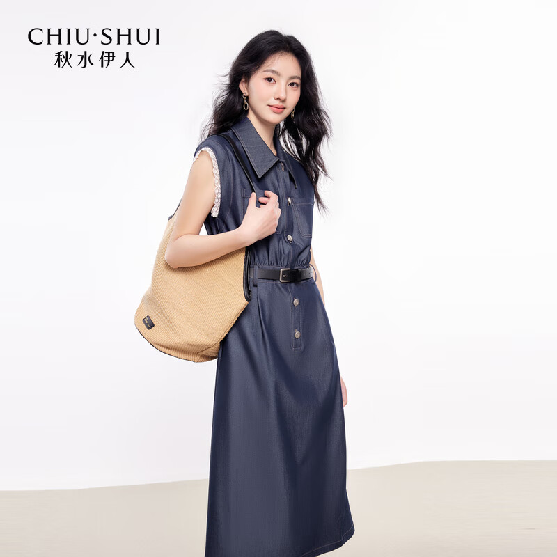 秋水伊人高腰開(kāi)春漂亮牛仔連衣裙2025年夏季女休閑簡(jiǎn)約中長(zhǎng)裙 064 牛仔藍(lán) M