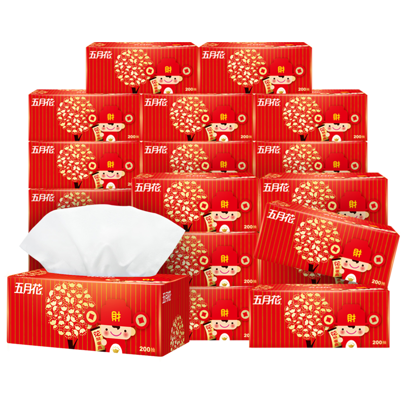 五月花（May Flower）抽紙 2層200抽36盒裝面巾紙（整箱銷售）餐巾紙經(jīng)典喜慶