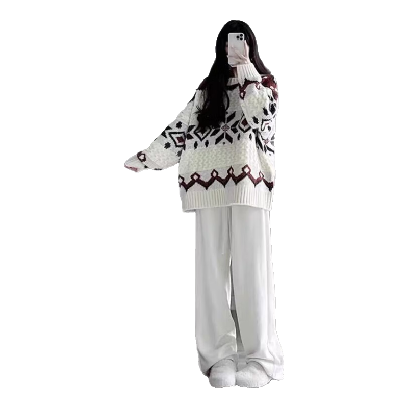 衣百壹（yIBAIyI）孕婦裝秋冬套裝軟糯麻花針織外穿日系毛衣托腹闊腿褲秋冬款兩件套 毛衣+加絨杏色褲 XXL