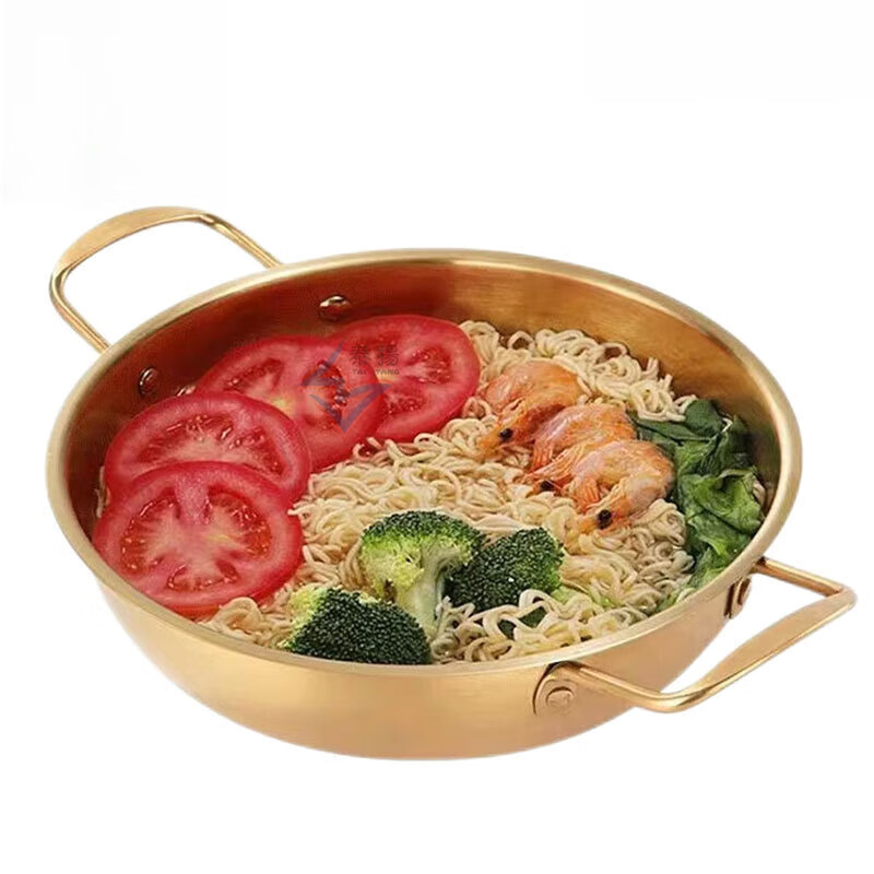 【精选直发】不锈钢单人拉面锅韩式泡面锅单人小火锅海鲜干锅家用 18cm 【金色】单人拉面锅