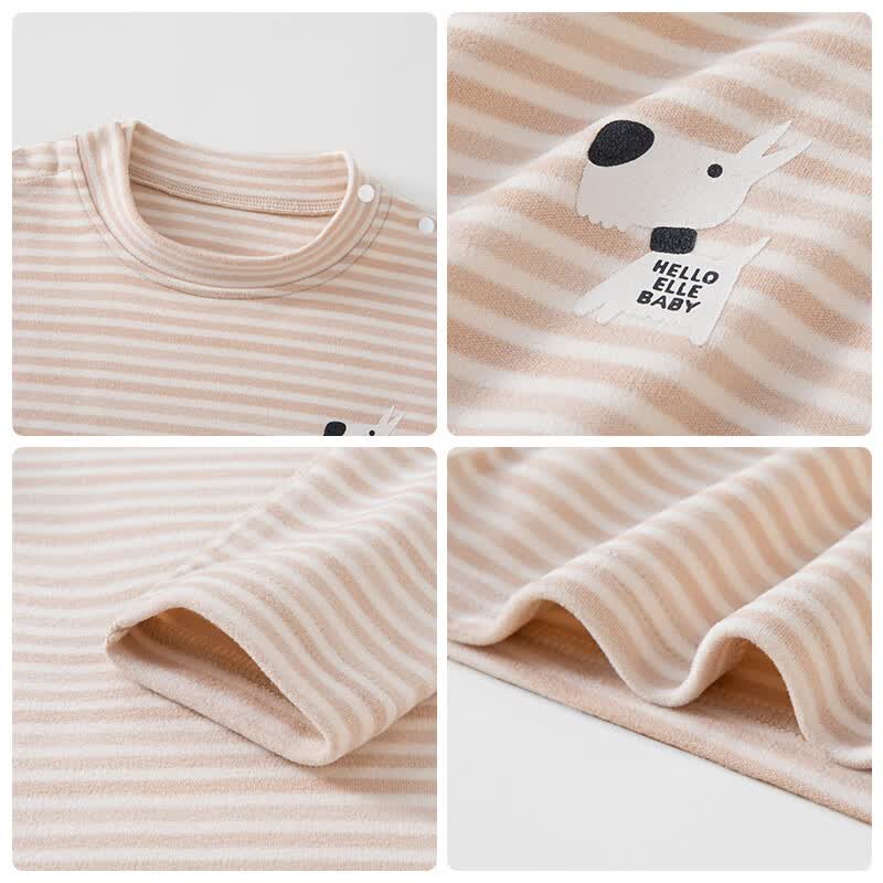 ELLE BABY儿童长袖T恤男女童打底衫秋冬保暖修身软糯亲肤百搭基础款 米黄条纹 110 【推荐身高106cm-115cm】
