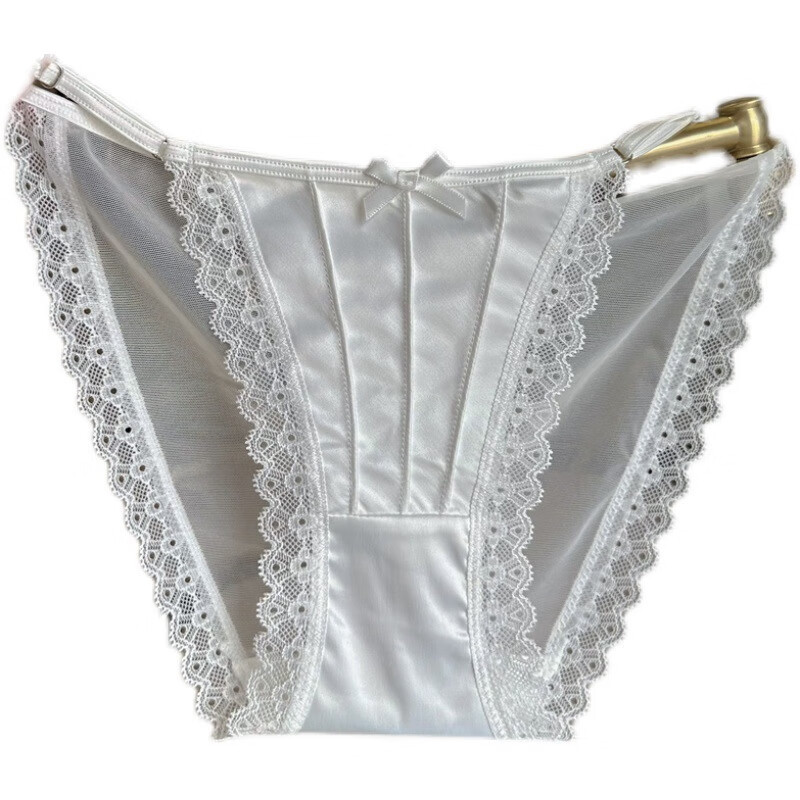 稚蝶三角内裤少女冰丝缎面纯欲风性感高叉网纱 女士蕾丝低腰裤头 粉色 1条 L （125-140）