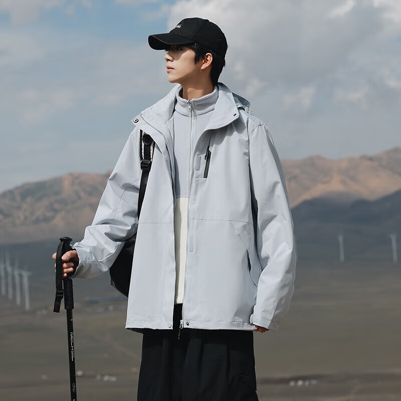 东方骆驼三合一夹克男士冲锋外套春秋户外上衣情侣款宽松休闲山系登山服 军绿 4XL