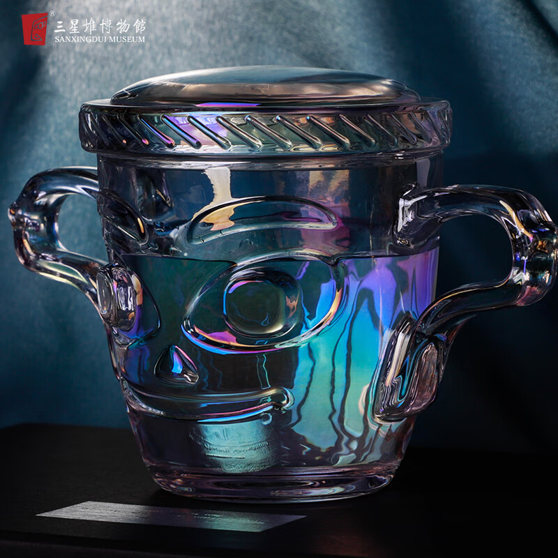 三星堆博物馆文创周边玻璃杯带盖双耳杯随手杯套装礼盒杯子创意礼物送朋友送闺蜜送同学礼品旅游纪念品伴手礼物 炫彩萌萌杯套装礼盒