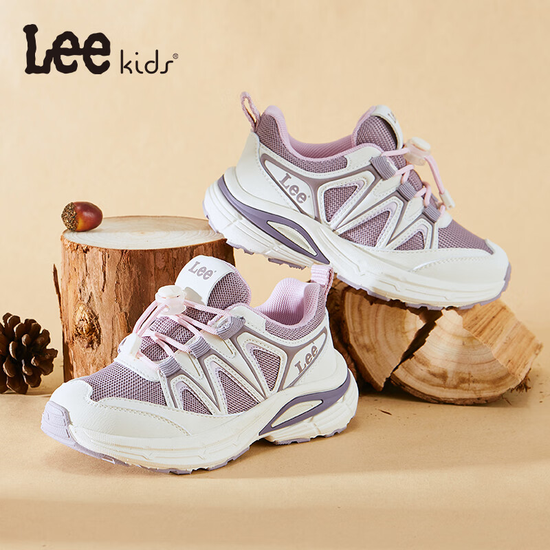 Lee童鞋儿童运动鞋秋季网面透气校园男女童户外休闲跑步鞋老爹鞋 米紫 36 【建议脚长220-225mm】