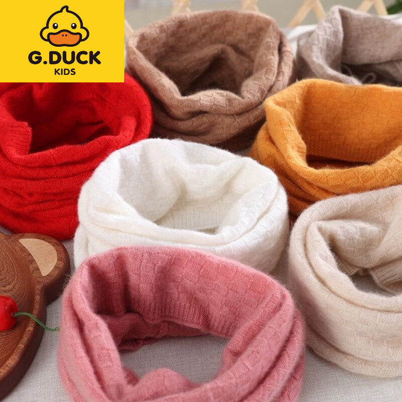 G.duck小黄鸭儿童纯羊绒脖套男女童山羊绒纯色秋冬季防寒宝宝保暖护颈针 原绒米