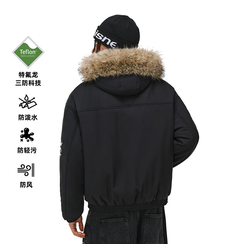 404MOBGANG大毛领牛角扣连帽空军夹克棉衣厚外套冬季男女2025休闲刺绣棉服 砂色 2XL