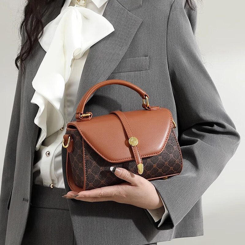游子吟包包女包2026新款撞色印花手提小包包斜挎包送女友老婆生日礼物 棕色-轻奢品牌女士包包