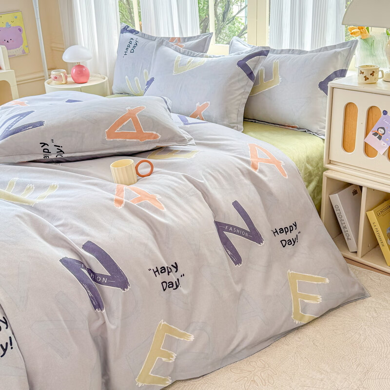 多兰诗（Duolanshi）磨毛四件套 春秋加厚保暖小清新宿舍卡通家用斜纹四件套 欧若拉 1.2米 床单款 被套150*200 三件套