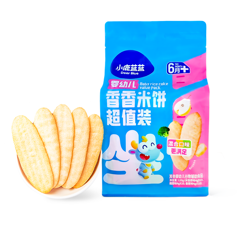 小鹿蓝蓝婴幼儿香香米饼 宝宝零食营养辅食温和磨牙米饼 入口易溶儿童零食 【6月+】混合口味60片120g