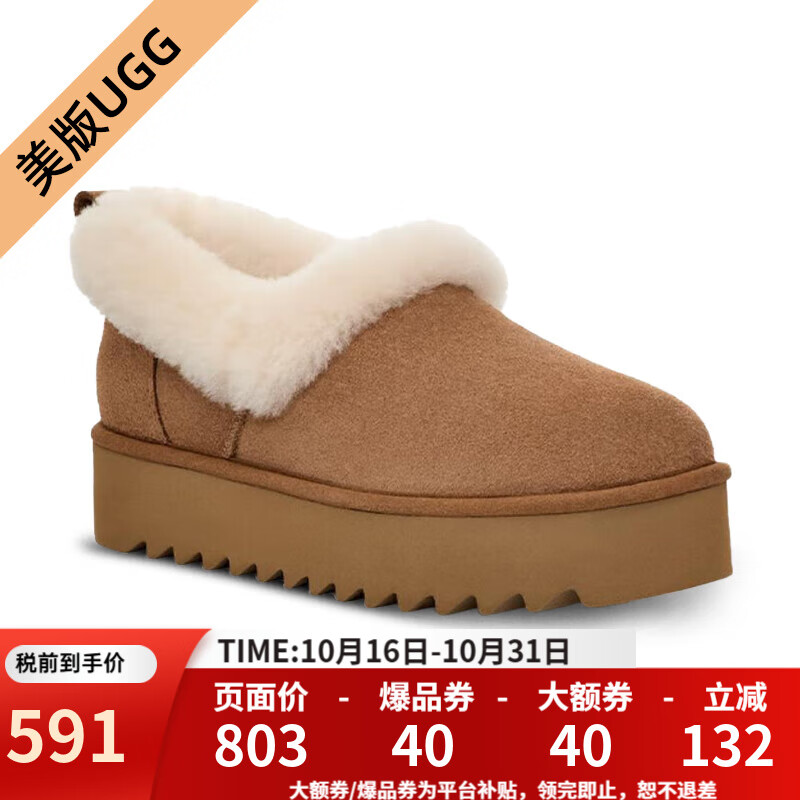 UGG美版女士I-NITA秋冬厚底时尚懒人茸茸毛舒适休闲拖鞋1166733 CHE-栗色 37