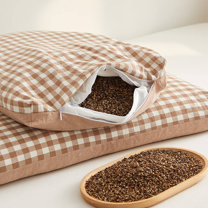 寝生活水洗棉荞麦双拼枕 枕头枕芯 一对 水洗棉双拼荞麦枕-咖色 35cm*55cm 大号