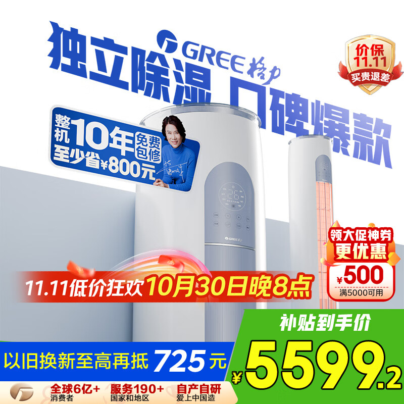 格力（GREE）3匹 云逸Ⅱ 1级能效变频 客厅空调立式空调柜机 格力省电空调KFR-72LW/NhGm1BAj 家电国家补贴