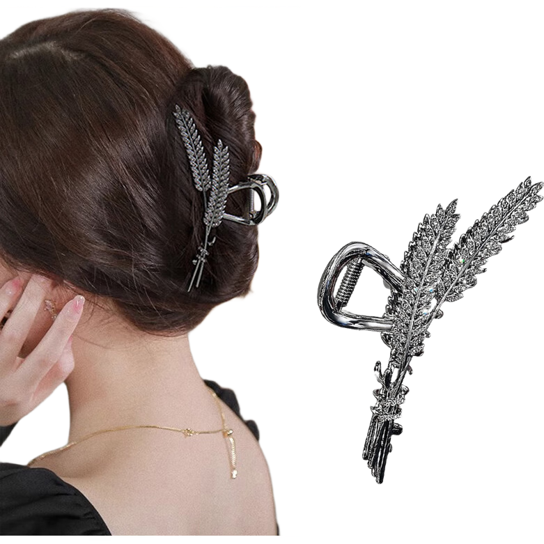向晚發(fā)夾簡(jiǎn)約氣質(zhì)抓夾后腦勺金屬發(fā)夾高級(jí)感鯊魚(yú)夾盤(pán)發(fā)頭飾 雙麥穗