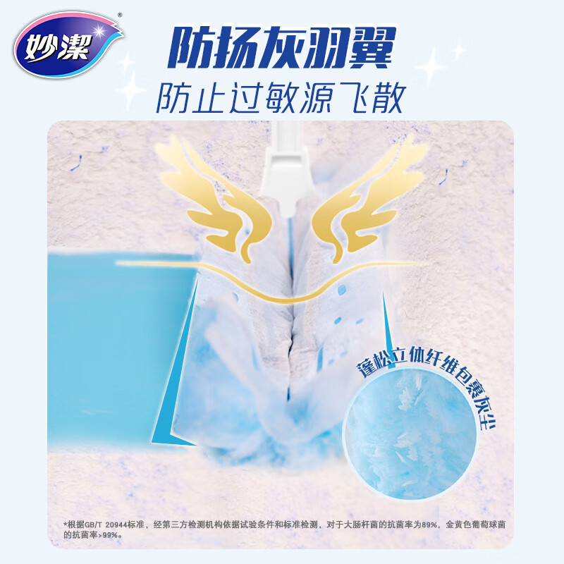 妙洁除尘掸 家务用清洁汽车扫灰鸡毛掸子不掉毛带替换装静电除灰尘 【升级伸缩】短柄1个+替换头5片