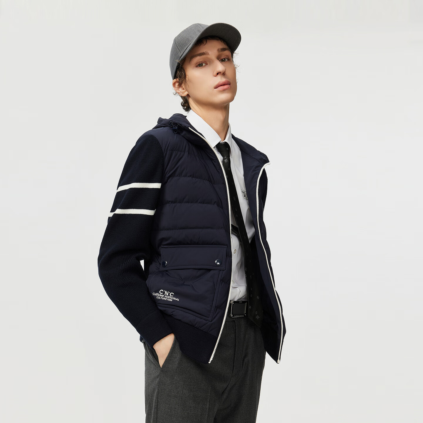 C'N'C【奢侈品衣服】CNC25秋冬新款连帽轻薄羽绒服拼接撞色外套男 藏青 54 /XL/(185/100A)