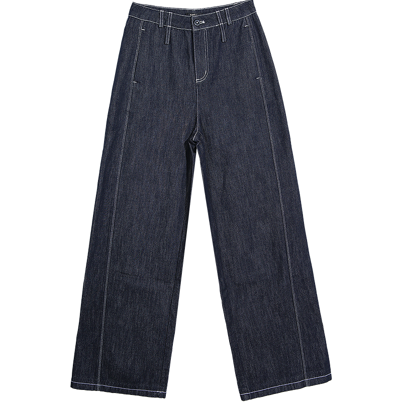 百图（betu）女装2025年冬季新款牛仔阔腿裤高级感脚口内拼格子裤子女2510T82 深牛仔蓝 M