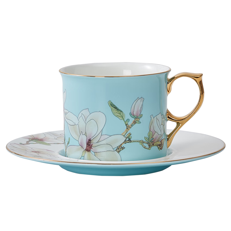 華光國(guó)瓷 輕奢咖啡杯碟套裝家用歐式下午茶簡(jiǎn)約高端咖啡具 連連共生 天藍(lán)色 2件套 180ml