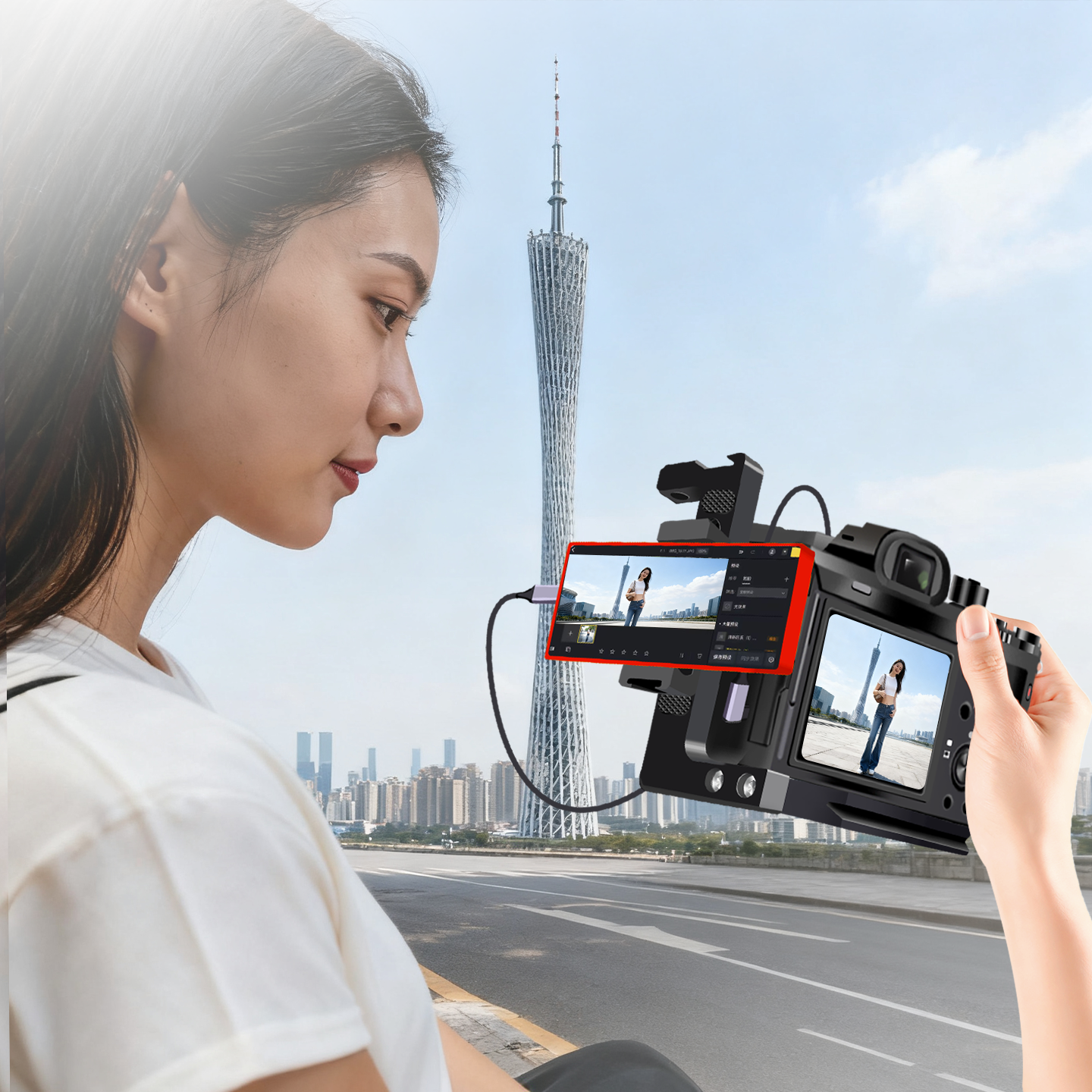 绿欢 佳能索尼微单反相机云摄影照片直播otg线第一视角L型微兔笼手机支架金属材质尼康富士相机通用款 弯头2米Mini USB转Lightning线