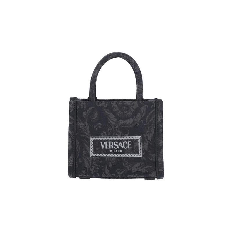 范思哲（VERSACE）女士手提包便携收纳日常携带轻便实用短途出行黑色印花图案 黑色 均码