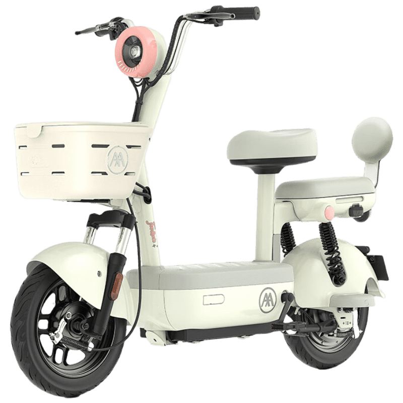 爱玛电动自行车Q豆80KM续航铅酸电池简易电瓶车双人踏板车 露霜粉