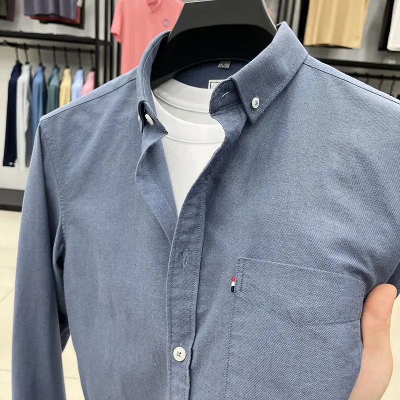 TOMMY JEANS汤米春秋纯棉长袖衬衫男装休闲纯色衬衣打底衫长袖T恤牛津纺衬衣 粉色 XL 140-160斤