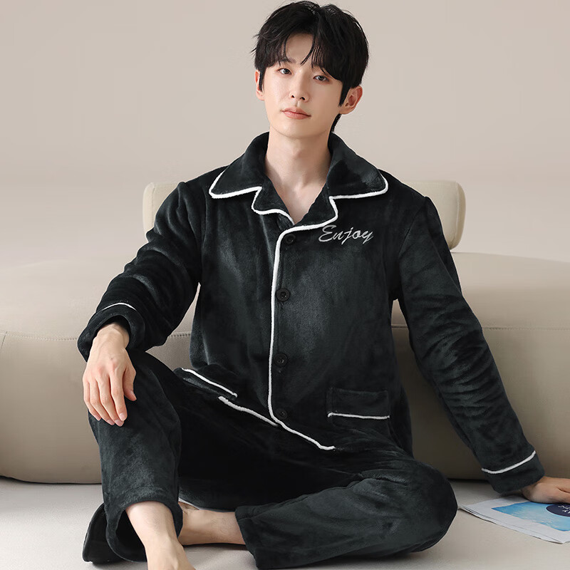 猫人珊瑚绒男士睡衣男冬季2025新款加绒加厚可外穿法兰绒家居服冬 WR1523男卡其色 3XL