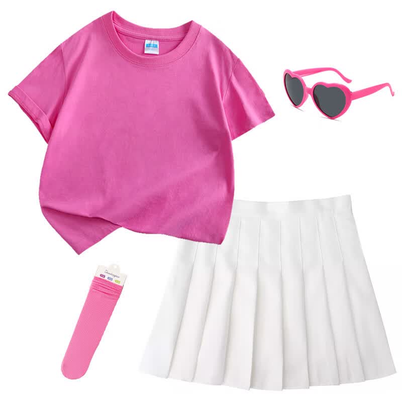 兰伶坊六一儿童彩色表演服幼儿园班服毕业亲子装啦啦队舞蹈糖果色演出服 杜鹃花裙子四件套 100 cm_【90-100高】