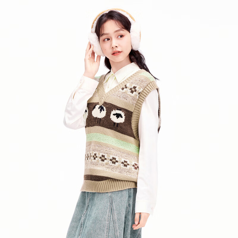 乐町小羊线背心款针织毛衣马甲 浅卡其色 L