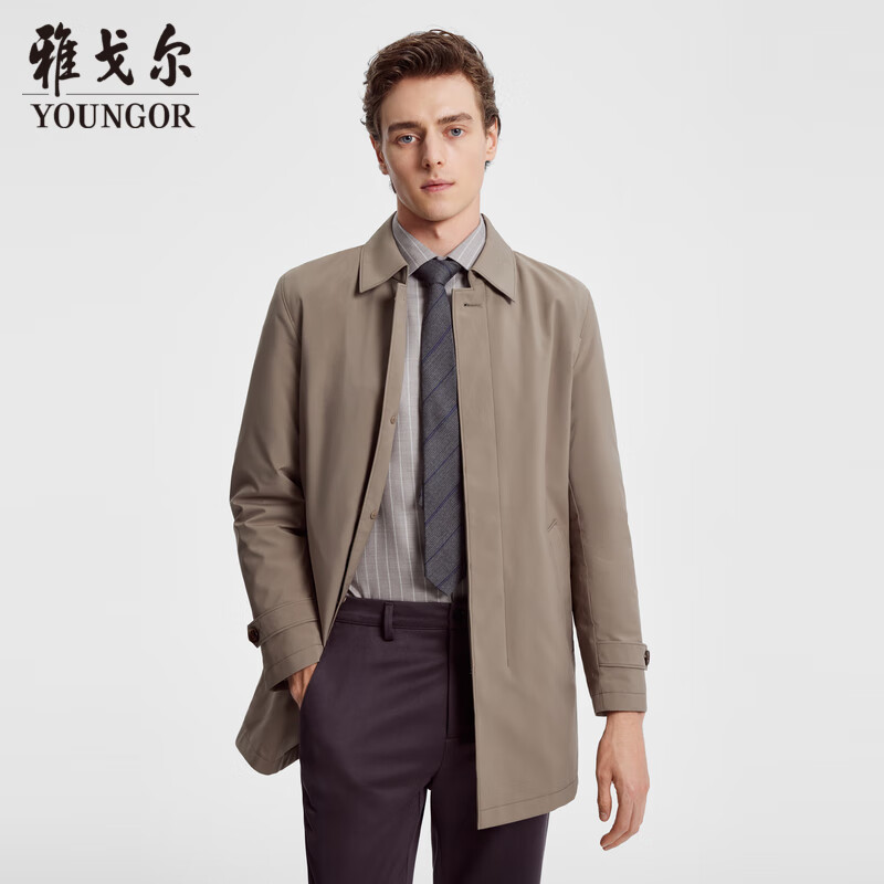 雅戈尔【羽绒内胆2穿设计】夹克外套男众长款风衣秋冬休闲保暖舒适轻便 卡其 3XL 190/108A