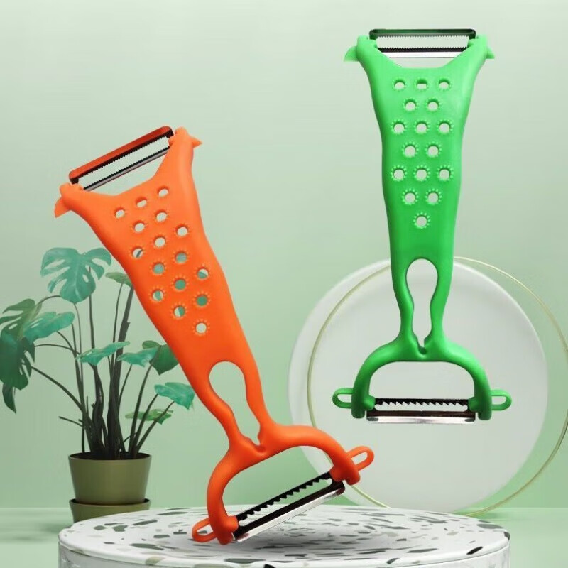 削皮刀厨房专用 不锈钢木柄四用刨子多功能苹果削皮刀水果削皮器 削笔刀 双头削皮刀-绿色-35克-1个装 京东折扣/优惠券