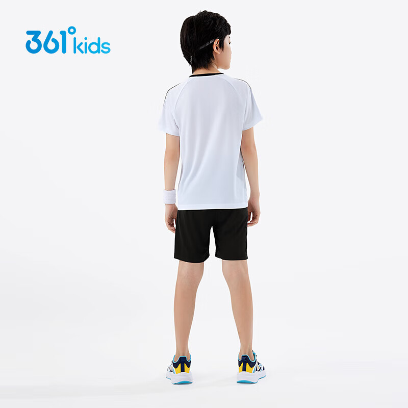 361°童装男童运动足球套装年夏季新款中大童套装 本白/经典黑 140
