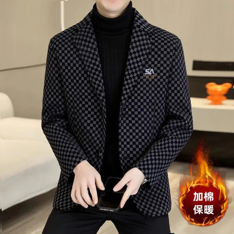 罗鸣老人【品牌男装】2025新款修身商务西服保暖外套 简约版型 柔软舒适 灰色（加绒加厚） 4XL 【建议175-190斤】
