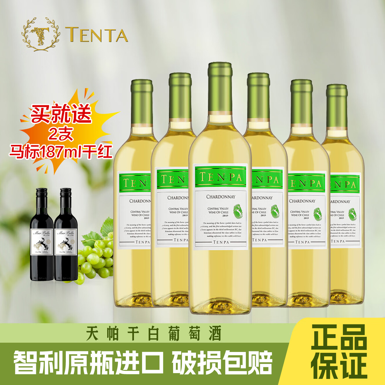 天帕智利原瓶进口天帕莎当妮霞多丽干白葡萄酒750ml中秋送礼 【送开瓶器】整箱六瓶 京东折扣/优惠券