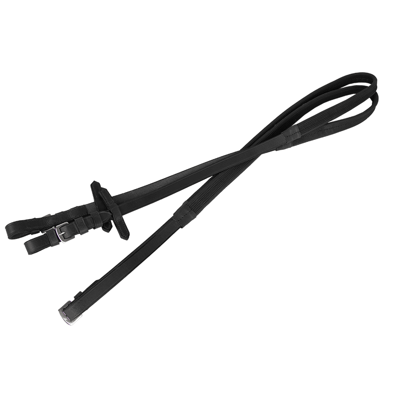 Cavassion 牛皮波點橡膠防滑韁繩 水勒配件 馬術(shù)馬具騎馬 黑色 M