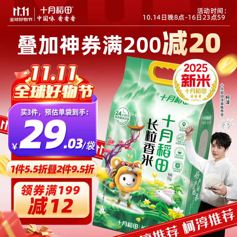 十月稻田 【2025年新米上市】长粒香大米5kg 东北大米10斤