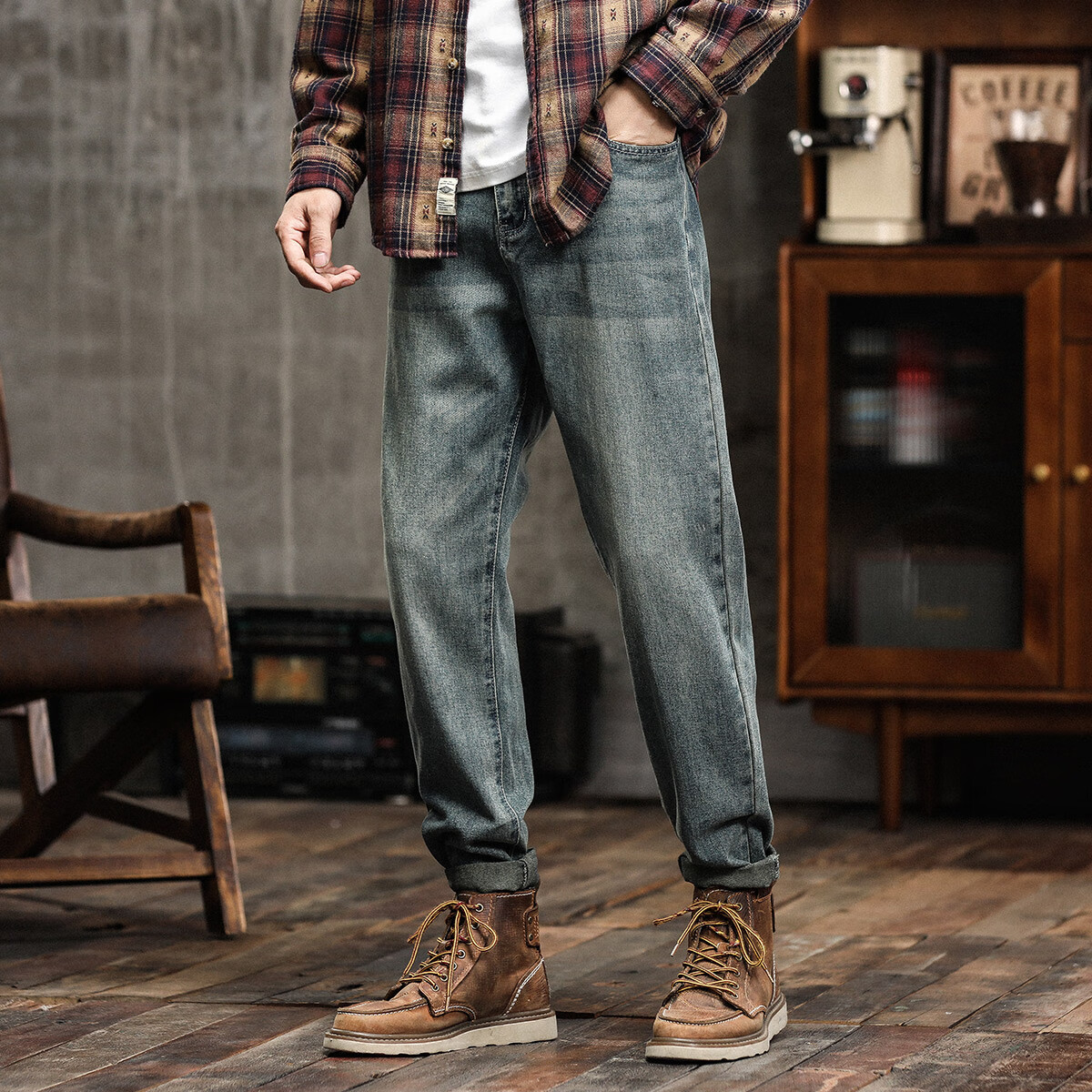 布衣传说牛仔裤合集 原色九分牛仔裤男款宽松锥形休闲长裤子 牛仔蓝13697 34