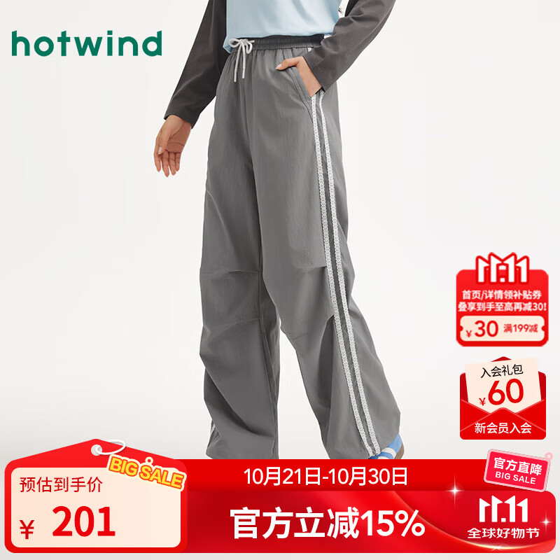 热风【商场同款】女士伞兵裤束脚工装裤2025年秋新款蕾丝拼边机能长裤 09灰色 XL