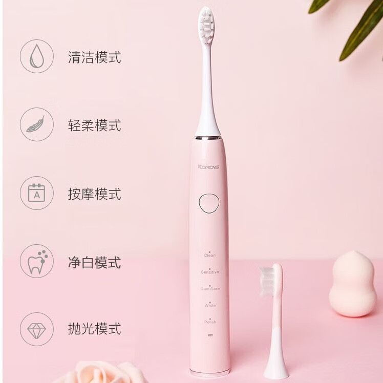 科蒂斯(KEDISI) 电动牙刷成人男女智能声波震动全自动便携式旅行电动牙刷情侣充电牙刷 仙女粉+摩卡黑【原装刷头四支】情侣款