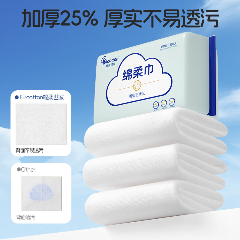 棉柔世家（FulCotton）婴儿绵柔巾 一次性洗脸巾绵柔巾干湿两用抽纸 12包装