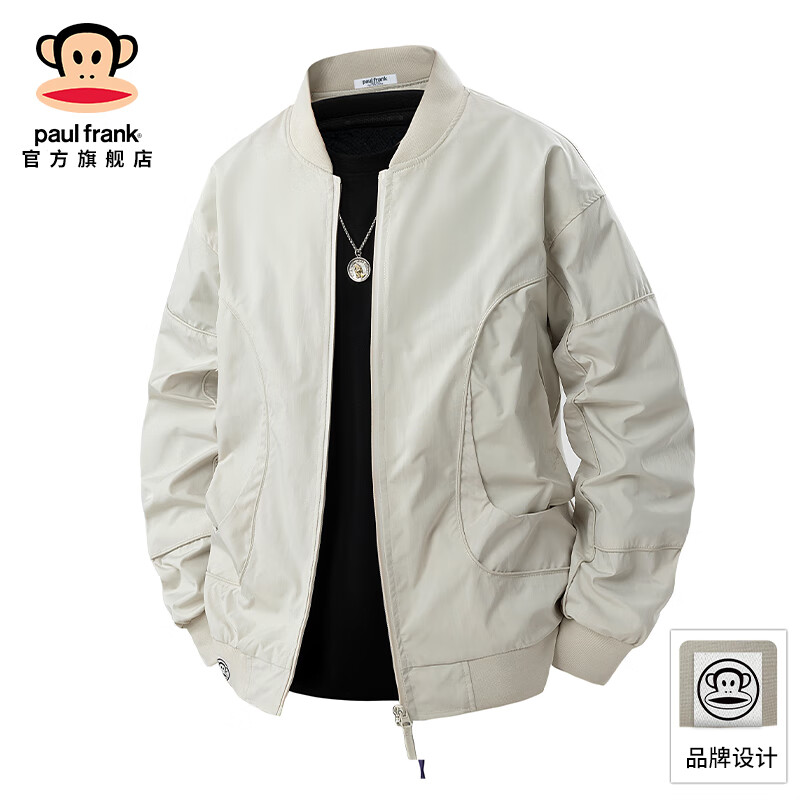大嘴猴（paul frank）日系棒球服夹克男士春秋季新款潮牌宽松百搭简约运动休闲外套男装 象牙白色 【秋季新品】 M 【建议90-110斤】
