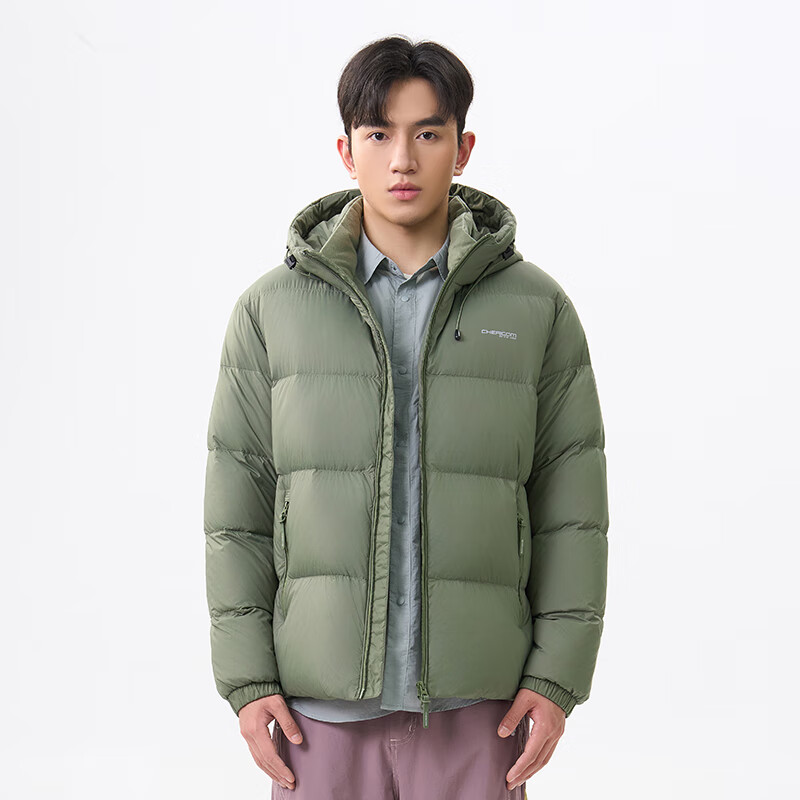 千仞岗秋冬新款短款羽绒服男士立领连帽外套百搭休闲简防寒服 松柏绿 L (170)