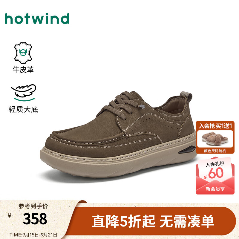 热风【商场同款】男鞋厚底休闲皮鞋2025年秋季新款户外百搭休闲单鞋男 07绿色 牛头层皮革 41
