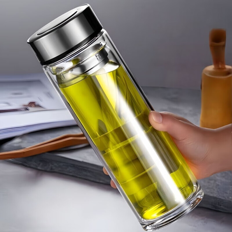 钢化玻璃杯500ml耐摔高温硼硅双层玻璃杯保护套 店长：550钢化款【双层隔热防爆】