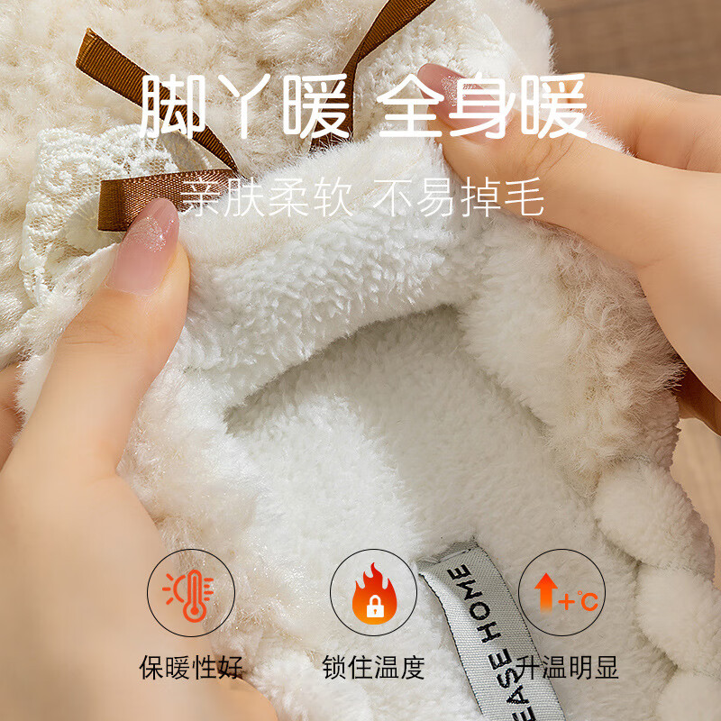 福虹辰冬季拖鞋2025新款女士室内家居厚底防滑蝴蝶结保暖毛毛鞋ZZ 蝴蝶结厚底棉拖-绿色 38-39 适合37-38