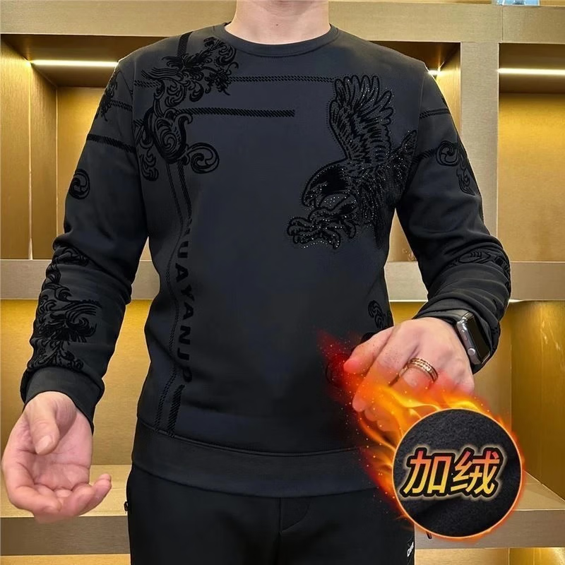 【厂家亏本清仓】秋季新款飞鹰加绒加厚男士百搭保暖卫衣男装zcy 黑色 加绒加厚 XL （建议135-150斤）