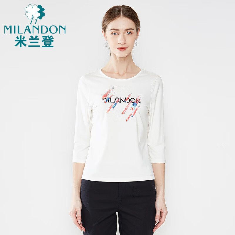 米兰登（MILANDON）中老年妈妈装宽松针织T恤衫春秋洋气舒适时尚圆领上衣休闲 白色 3XL