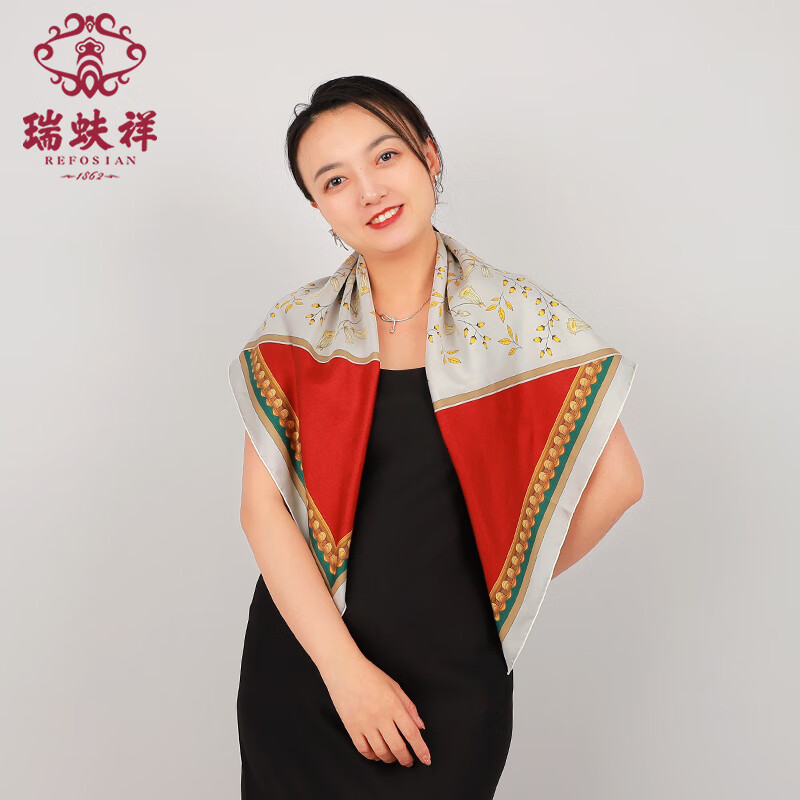 瑞蚨祥專柜原創(chuàng)桑蠶絲小方巾女真絲領(lǐng)巾絲綢圍巾教師節(jié)送禮送媽媽 紅色